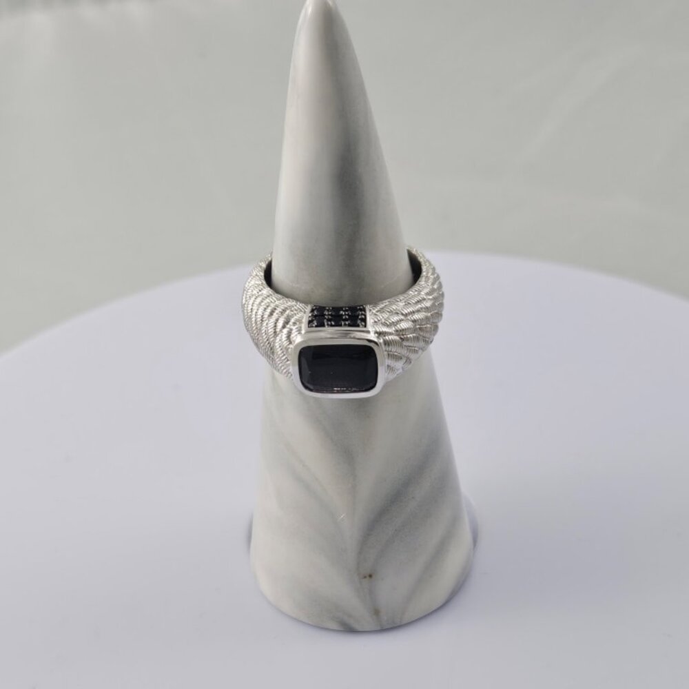 Judith Ripka Black CZ & 925 Silver Ring Statement Sz 8 - Picture 3 of 10